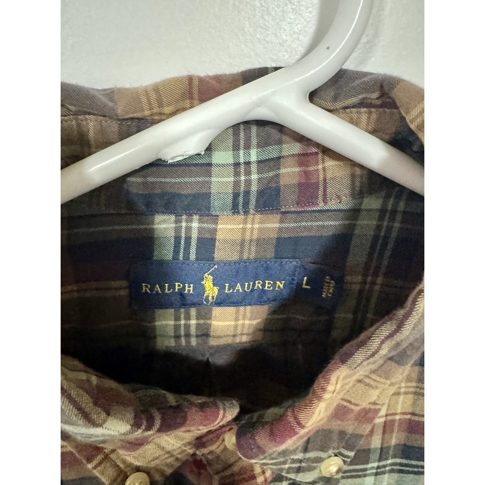 Men's RALPH LAUREN Earth Tones Plaid Button Up Long Sleeve Brushed Shirt Sz LG - Picture 3 of 7